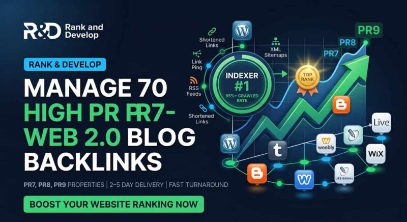 Manage 70 High PageRank (PR7–PR9) Web 2.0 Blog Backlinks with Indexer #1 for Rank and Develop